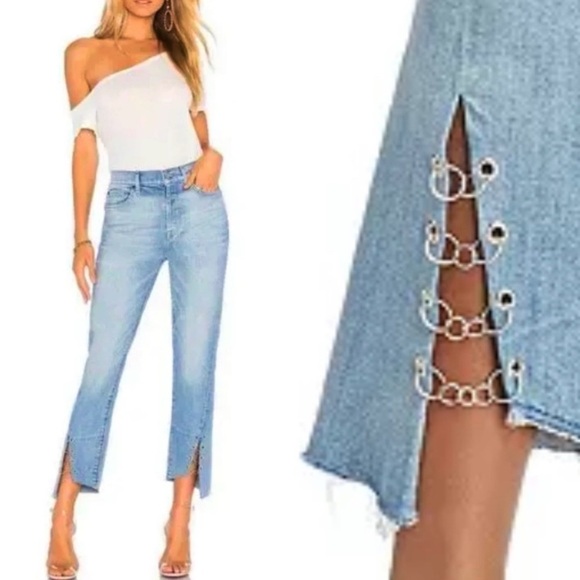 7 For All Mankind Edie Ring-Detail Straight Jeans Light Riviera statement Fall - Picture 1 of 12